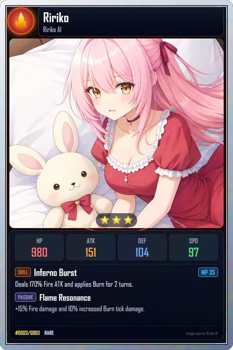 A Rare Ririko card with a fire element